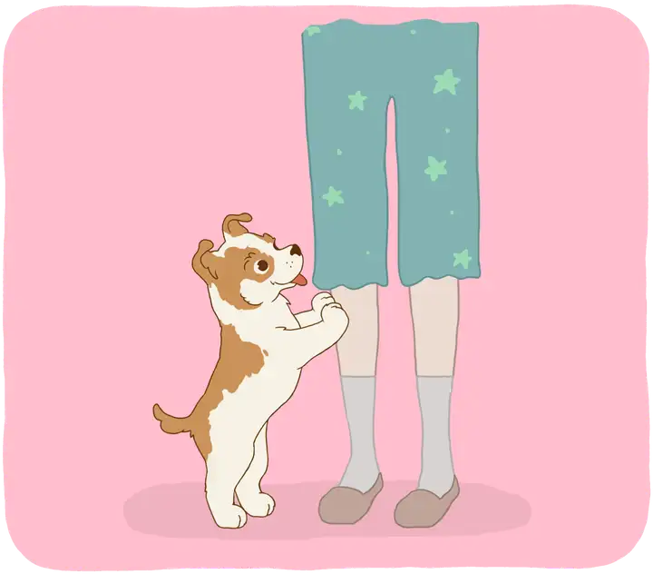 Illustration of a dog jumping up on a person.