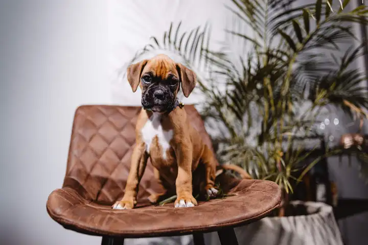 Cute puppy sitting on a chair