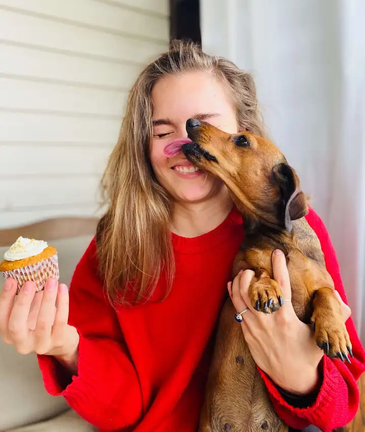 Dog Licking Face of a Woman