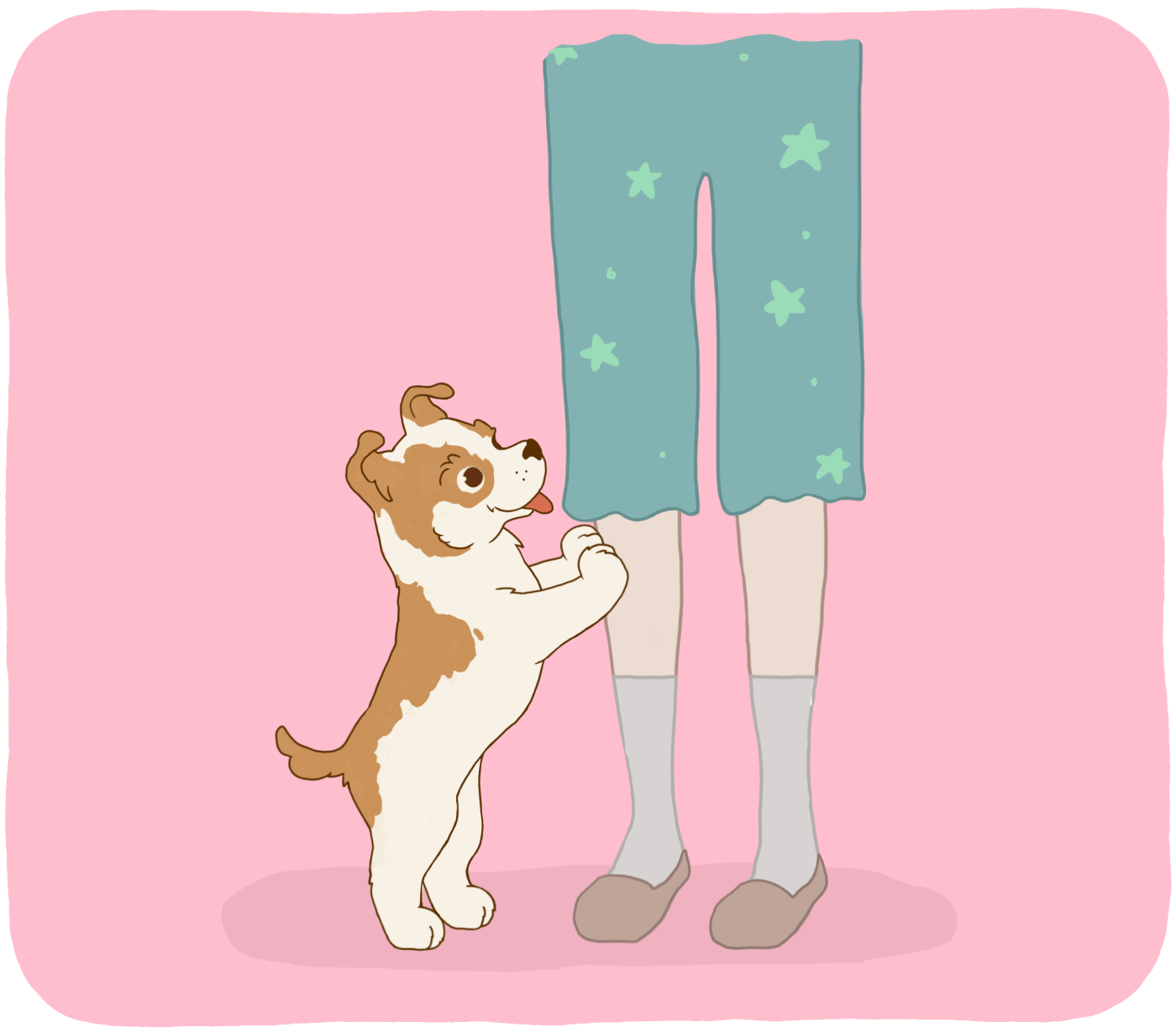 Illustration of a dog jumping up on a person.
